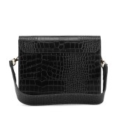 Geanta dama din piele naturala lacuita cu textura croco DiAmanti Sofia Neagra